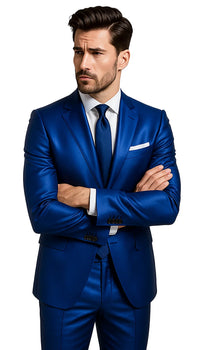 Sateen Suit - Shiny Suit - Royal Sharkskin  SLIM FIT Suit