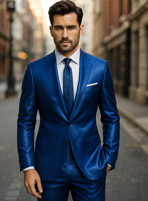 Sateen Suit - Shiny Suit - Royal Sharkskin Suit