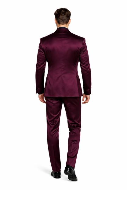 Sateen Fabric Suit - Shiny Tuxedo - Prom Suit - Groom Tuxedos - Burgundy