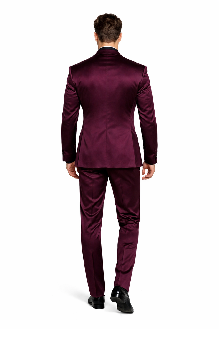 Sateen Fabric Suit - Shiny Tuxedo - Prom Suit - Groom Tuxedos - Burgundy