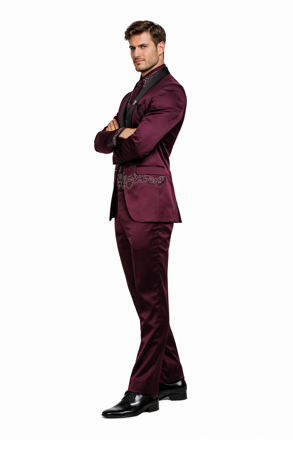 Sateen Fabric Suit - Shiny Tuxedo - Prom Suit - Groom Tuxedos - Burgundy