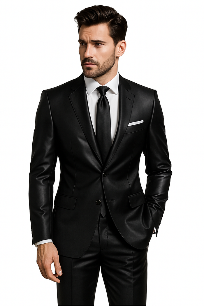 sateen-suit-shiny-suit-black-and-charcoal-sharkskin-suit Modern Fit