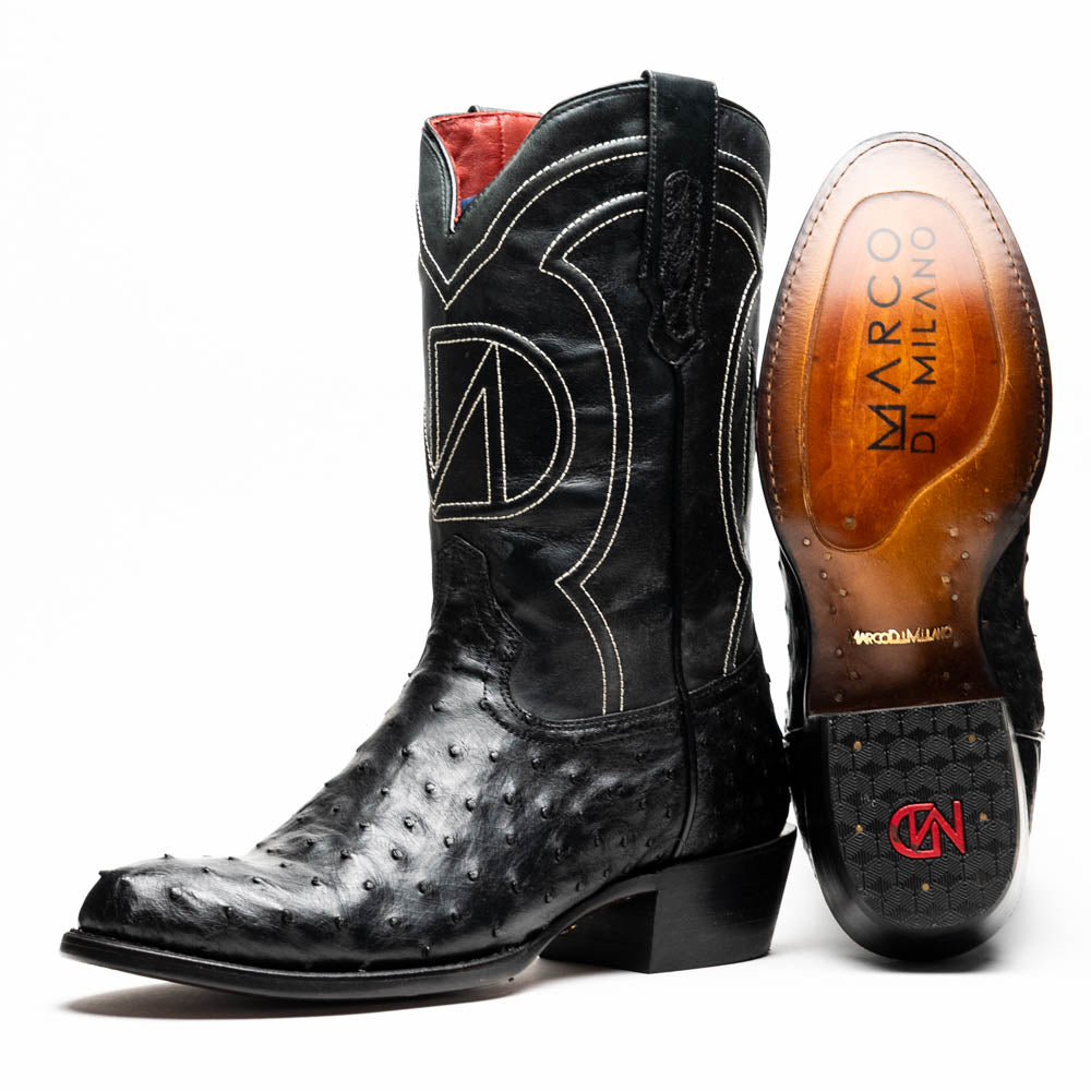 Marco Di Milano Savannah Black Ostrich Quill Round Toe Cowboy Boots