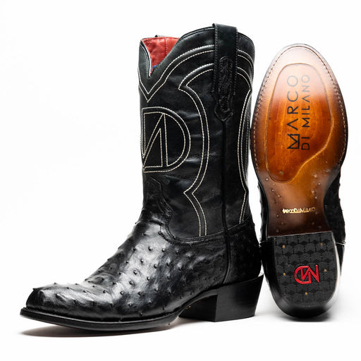 Marco Di Milano Savannah Black Ostrich Quill Round Toe Cowboy Boots