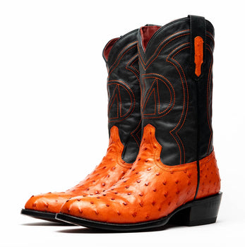 Marco Di Milano Savannah Orange Ostrich Quill Round Toe Cowboy Boots - Image 3