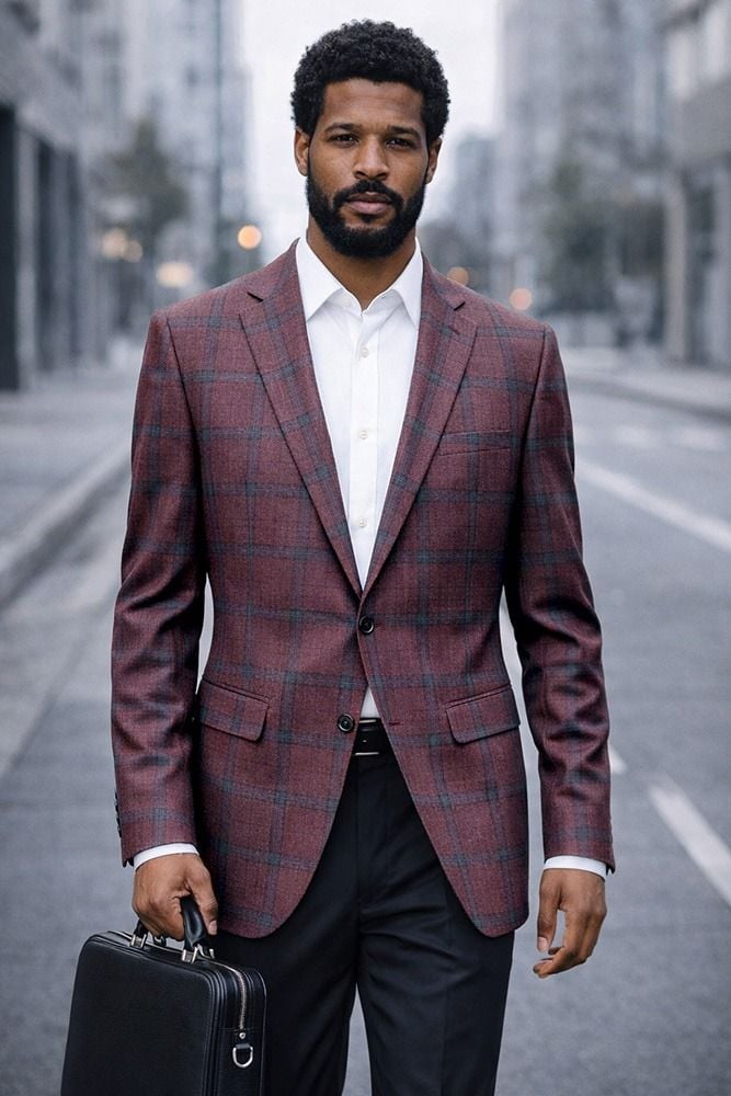 Plum Blazer Mens Plaid Jacket Single Breasted