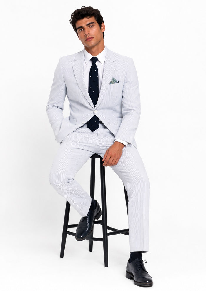 Seersucker Suit 100% Cotton Seersucker Sear sucker suit Dark Navy/White