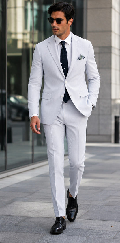 Seersucker Suit 100% Cotton Seersucker Sear sucker suit Dark Navy/White
