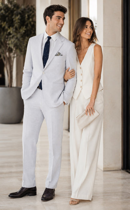 Seersucker Suit 100% Cotton Seersucker Sear sucker suit Dark Navy/White