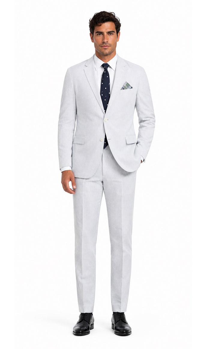 Seersucker Suit 100% Cotton Seersucker Sear sucker suit Dark Navy/White