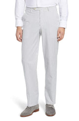 Seersucker Cotton Pant in Grey and White (Hampton Plain Front) by Berle