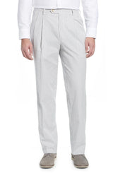 Seersucker Cotton Pant in Grey and White (Windsor Double Reverse Pleat) by Berle