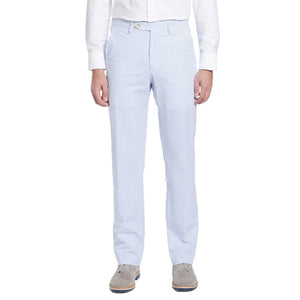 Seersucker Cotton Pant in Light Blue and White (Hampton Plain Front) by Berle