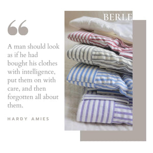 Seersucker Pleated Cotton Short in Light Blue and White (Ascot Double Reverse Pleat) by Berle
