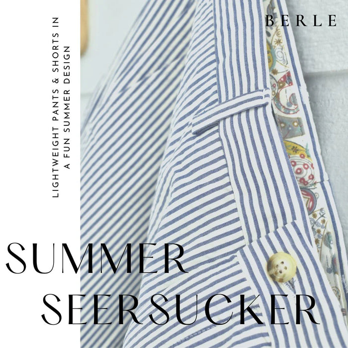 Seersucker Cotton Pant in Navy and White (Hampton Plain Front) by Berle
