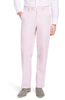 Seersucker Cotton Pant in Pink and White (Hampton Plain Front) by Berle