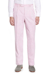 Seersucker Cotton Pant in Pink and White (Windsor Double Reverse Pleat) by Berle