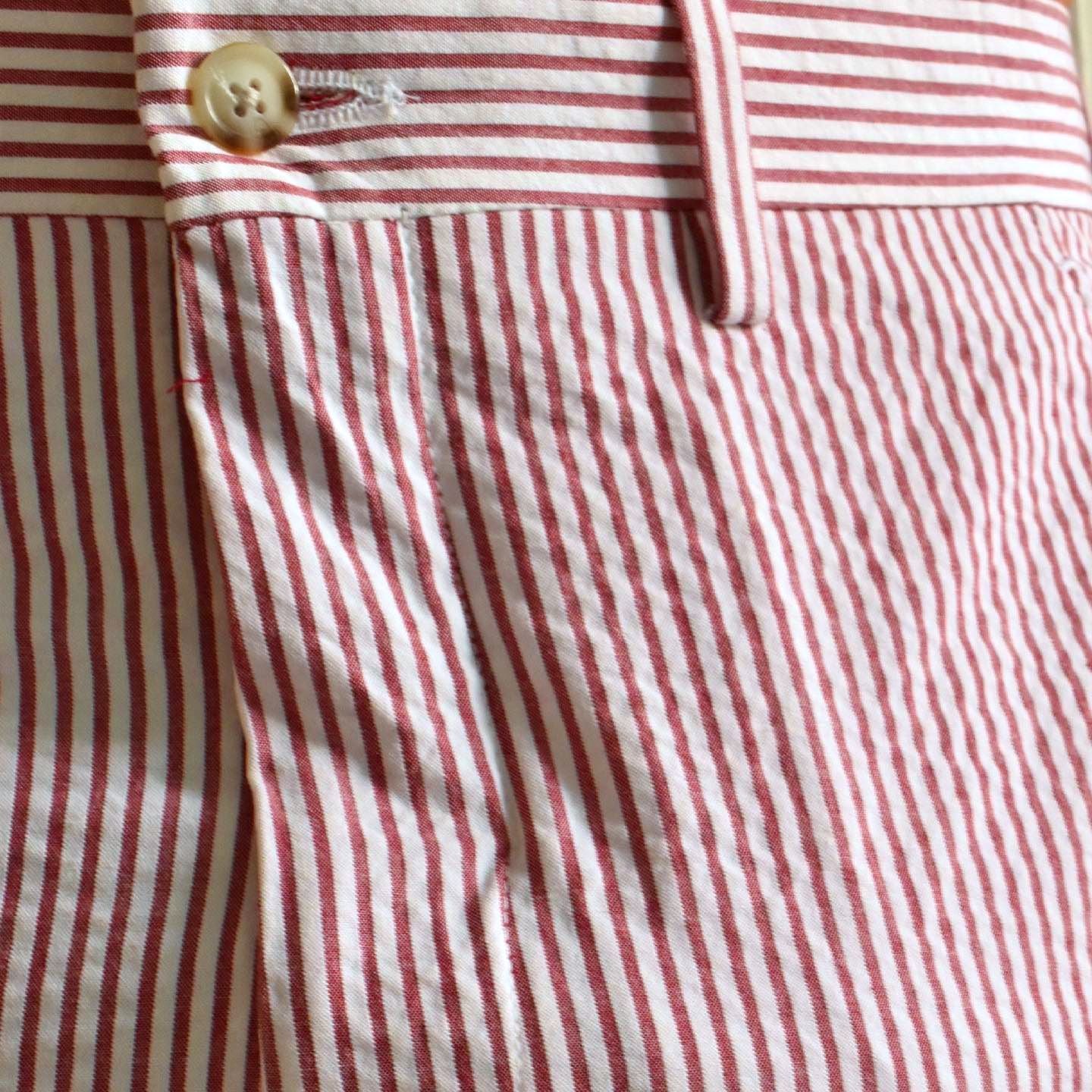 Seersucker Cotton Pant in Red and White (Hampton Plain Front) by Berle
