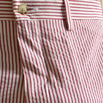 Seersucker Cotton Pant in Red and White (Hampton Plain Front) by Berle