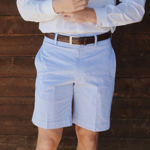 Seersucker Cotton Short in Light Blue and White (Hampton9 Plain Front) by Berle