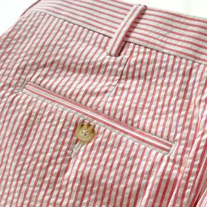 Seersucker Pleated Cotton Short in Red and White (Ascot Double Reverse Pleat) by Berle