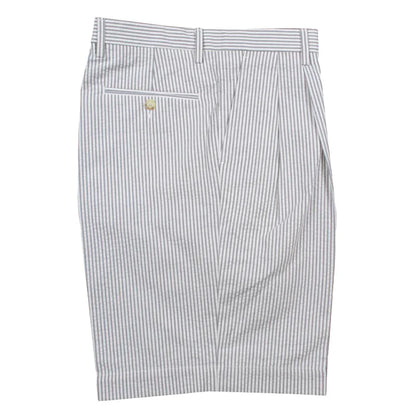 Seersucker Pleated Cotton Short in Grey and White (Ascot Double Reverse Pleat) by Berle