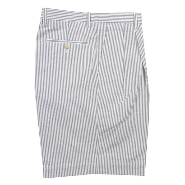 Seersucker Pleated Cotton Short in Grey and White (Ascot Double Reverse Pleat) by Berle