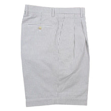 Seersucker Pleated Cotton Short in Grey and White (Ascot Double Reverse Pleat) by Berle
