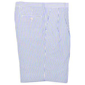 Seersucker Pleated Cotton Short in Light Blue and White (Ascot Double Reverse Pleat) by Berle