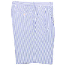Seersucker Pleated Cotton Short in Light Blue and White (Ascot Double Reverse Pleat) by Berle