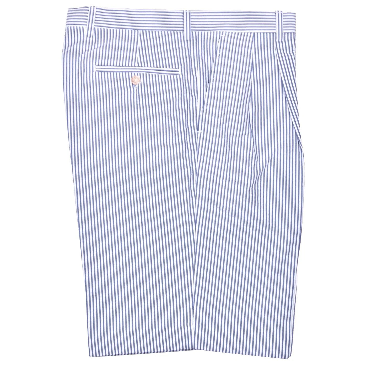 Seersucker Pleated Cotton Short in Navy and White (Ascot Double Reverse Pleat) by Berle