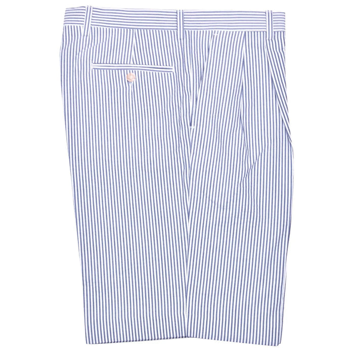 Seersucker Pleated Cotton Short in Navy and White (Ascot Double Reverse Pleat) by Berle