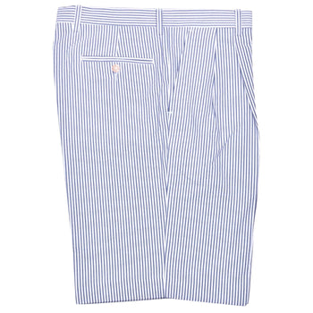 Seersucker Pleated Cotton Short in Navy and White (Ascot Double Reverse Pleat) by Berle