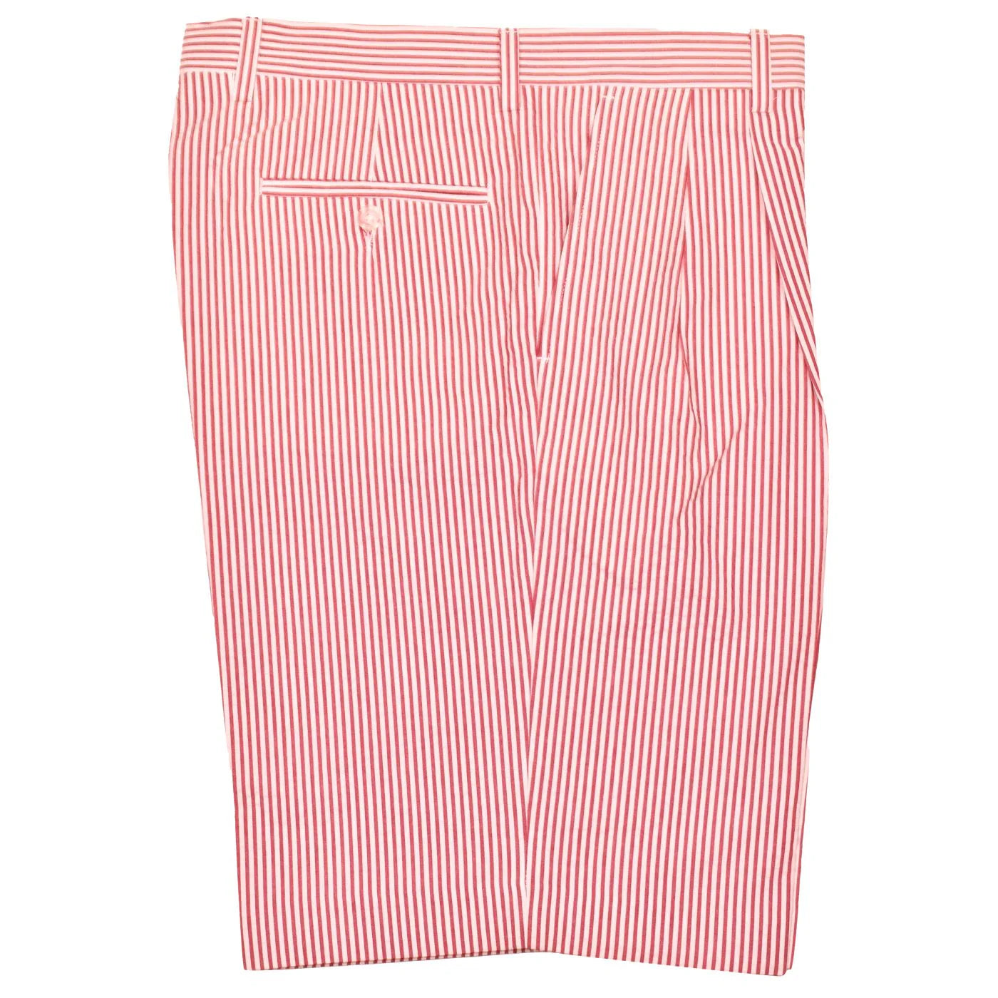 Seersucker Pleated Cotton Short in Red and White (Ascot Double Reverse Pleat) by Berle