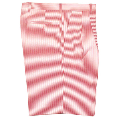 Seersucker Pleated Cotton Short in Red and White (Ascot Double Reverse Pleat) by Berle