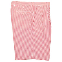 Seersucker Pleated Cotton Short in Red and White (Ascot Double Reverse Pleat) by Berle