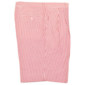 Seersucker Pleated Cotton Short in Red and White (Ascot Double Reverse Pleat) by Berle