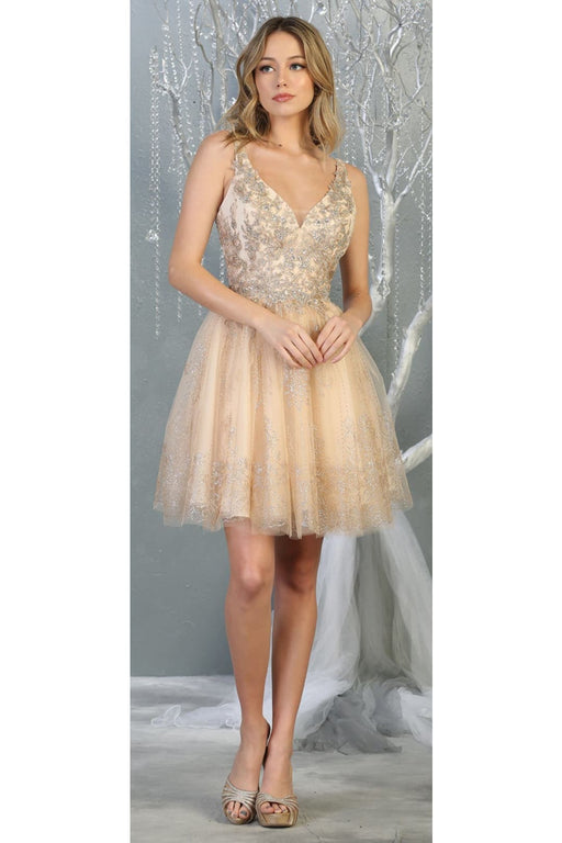 Quince Dama Dresses - Short Quinceanera Dresses in Color Champagne