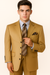 Mens 4 Buttons Semi Wide Leg Shiny Tonal Stripe Fashion Suits in Gold