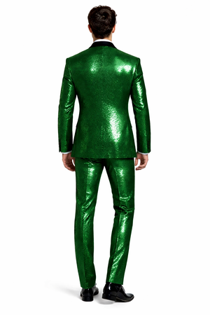 Sequin Suit - Shiny Suit - Emerald Green Suit - Metallic Fabric - Stage Tuxedo - Groom Suit Jacket + Pants