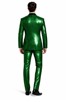 Sequin Suit - Shiny Suit - Emerald Green Suit - Metallic Fabric - Stage Tuxedo - Groom Suit Jacket + Pants
