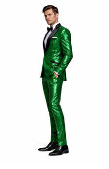 Sequin Suit - Shiny Suit - Emerald Green Suit - Metallic Fabric - Stage Tuxedo - Groom Suit Jacket + Pants