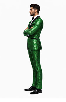 Sequin Suit - Shiny Suit - Emerald Green Suit - Metallic Fabric - Stage Tuxedo - Groom Suit Jacket + Pants