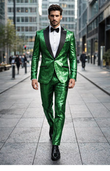 Sequin Suit - Shiny Suit - Emerald Green Suit - Metallic Fabric - Stage Tuxedo - Groom Suit Jacket + Pants