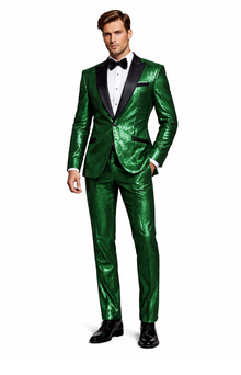Sequin Suit - Shiny Suit - Emerald Green Suit - Metallic Fabric - Stage Tuxedo - Groom Suit Jacket + Pants