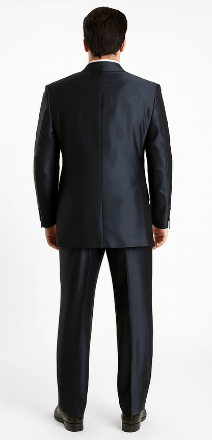 Sharkskin Shiny Sheen 2 Button Dark Blue Sharkskin Men'S Suit