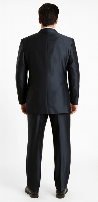 Sharkskin Shiny Sheen 2 Button Dark Blue Sharkskin Men'S Suit