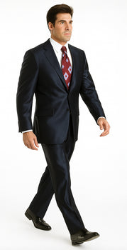 Sharkskin Shiny Sheen 2 Button Dark Blue Sharkskin Men'S Suit