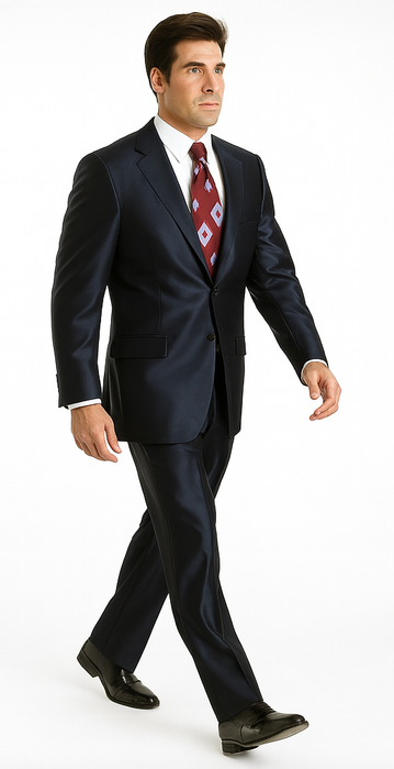 Sharkskin Shiny Sheen 2 Button Dark Blue Sharkskin Men'S Suit