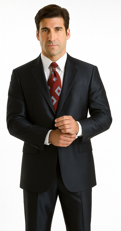 Sharkskin Shiny Sheen 2 Button Dark Blue Sharkskin Men'S Suit